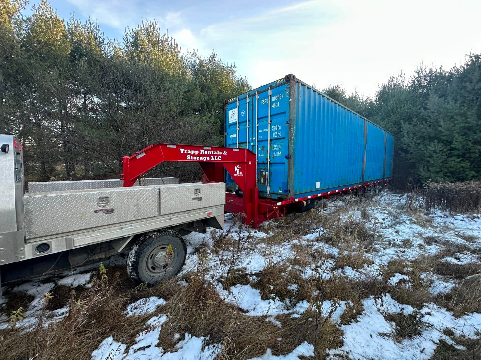 Trapp Rentals and Storage container delivery to a rural NH/VT property