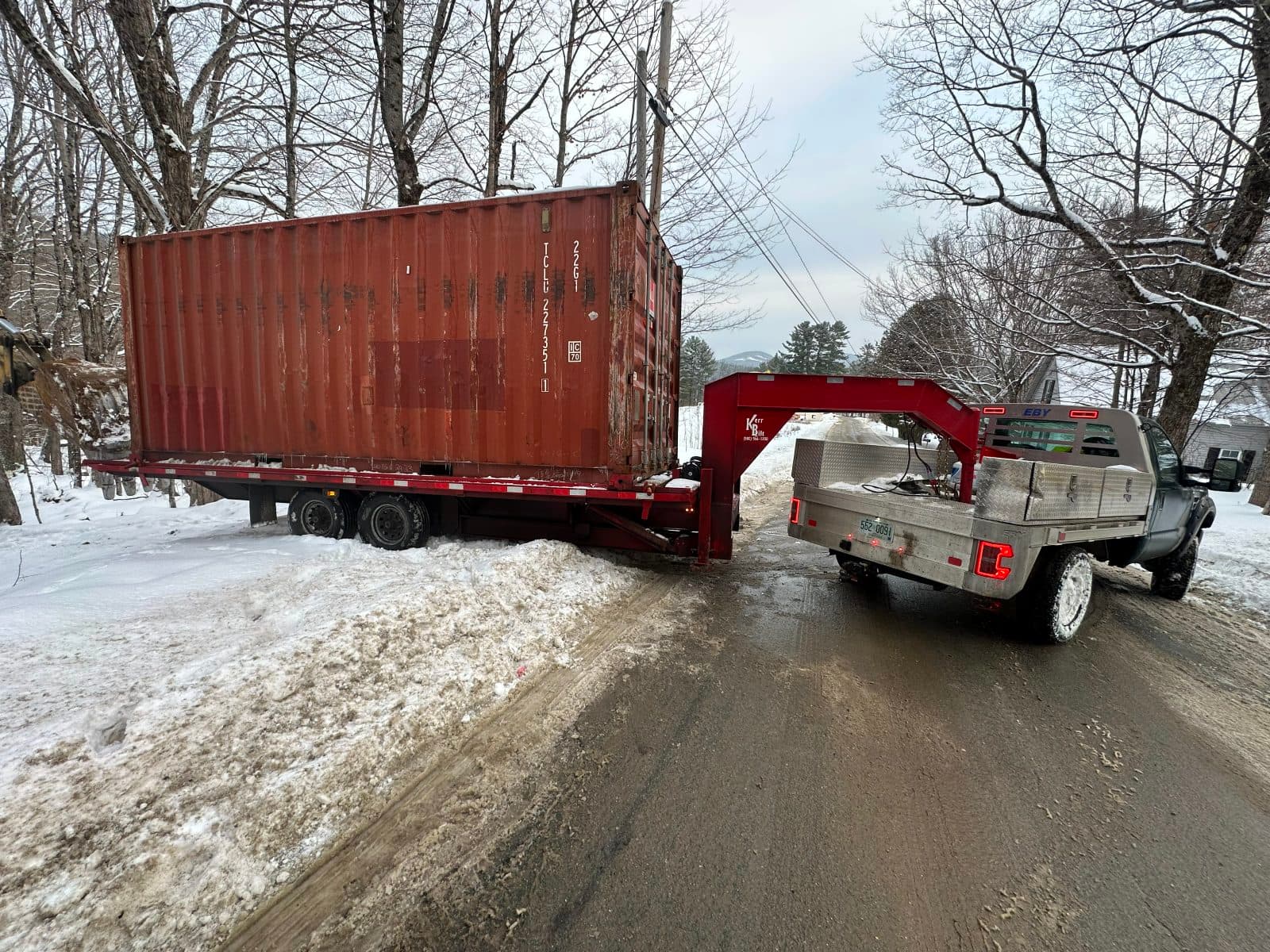 Trapp Rentals and Storage container delivery to a rural NH/VT property