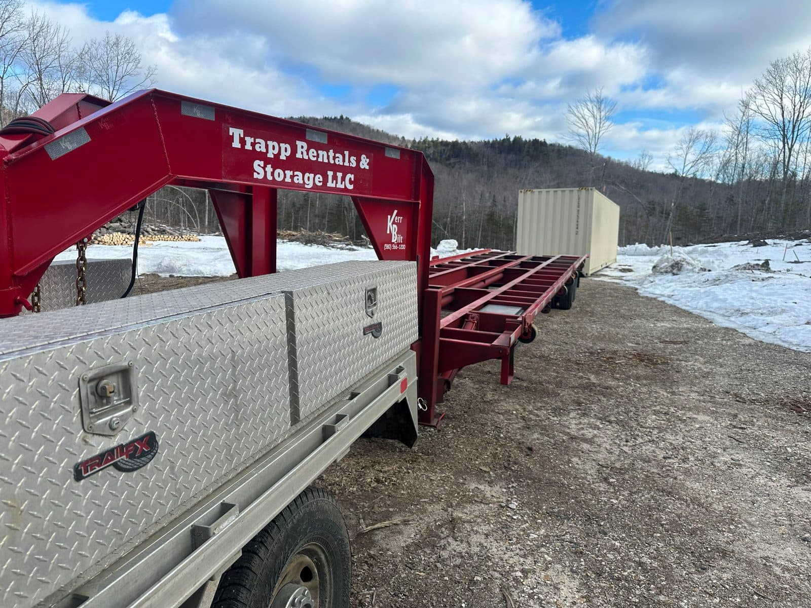Trapp Rentals and Storage container delivery to a rural NH/VT property
