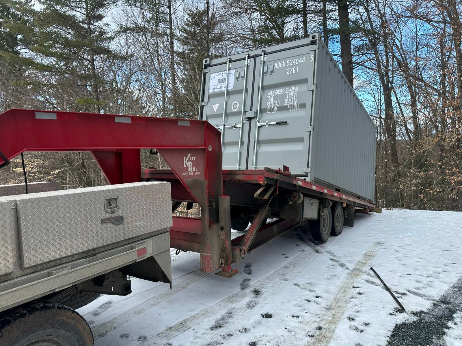 Trapp Rentals and Storage container delivery to a rural NH/VT property